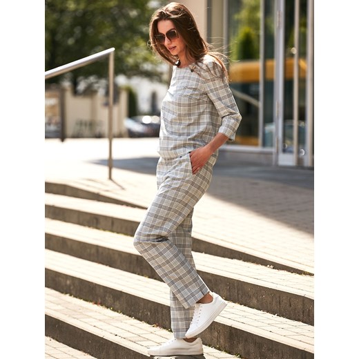 Szare spodnie damskie w kratę Potis & Verso Gretta ze sklepu Eye For Fashion w kategorii Spodnie damskie - zdjęcie 141761007