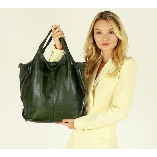 Torba damska skórzana pojemny shopper z rozpinanymi bokami classic leather bag - uniwersalny Verostilo