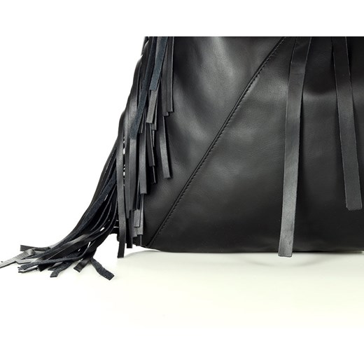 Torba skórzana z frędzlami shopper bag smooth leather MARCO MAZZINI czarny Mazzini uniwersalny Verostilo