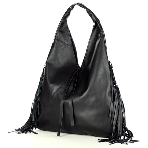 Torba skórzana z frędzlami shopper bag smooth leather MARCO MAZZINI czarny Mazzini uniwersalny Verostilo