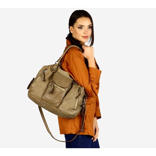 Torba biznesowa bowling retro bag skórzana - MARCO MAZZINI beżowa taupe uniwersalny Verostilo