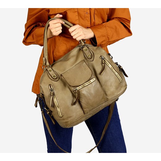 Torba biznesowa bowling retro bag skórzana - MARCO MAZZINI beżowa taupe uniwersalny Verostilo
