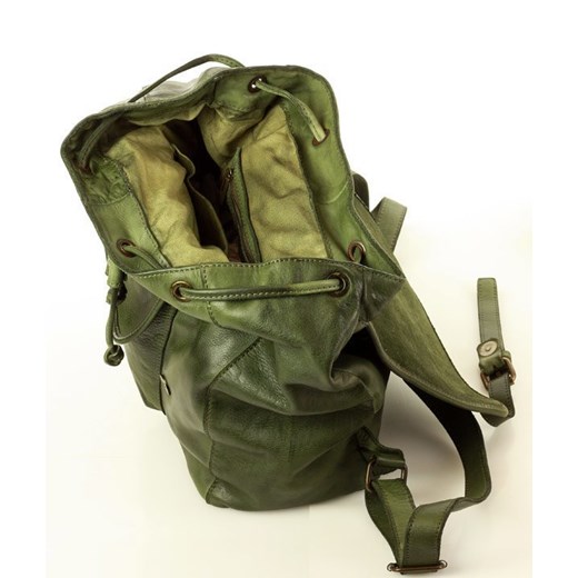 MARCO MAZZINI Ponadczasowy plecak skórzany old style backpack drawstring zieleń uniwersalny Verostilo