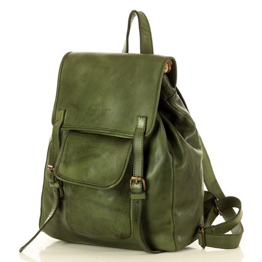 MARCO MAZZINI Ponadczasowy plecak skórzany old style backpack drawstring zieleń uniwersalny Verostilo