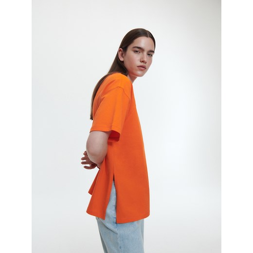 Reserved - T-shirt oversize z rozcięciami - Pomarańczowy Reserved M Reserved