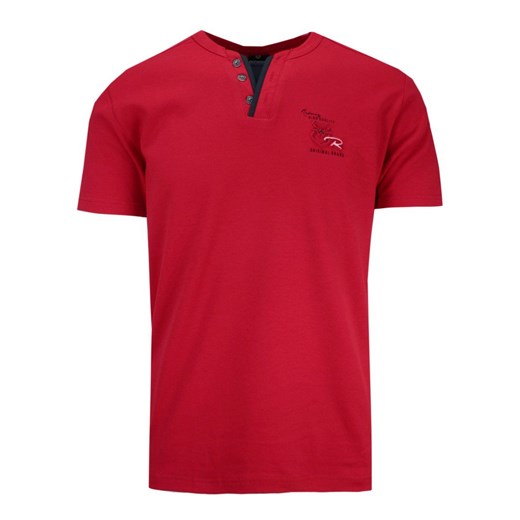 Koszulka Bawełniana Czerwona z Guzikami V-neck, Męska, Bez Nadruku, Krótki Rękaw TSKOWREDWAY3245czerw ze sklepu JegoSzafa.pl w kategorii T-shirty męskie - zdjęcie 141773375