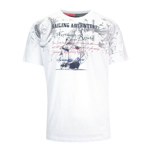 T-Shirt Męski Biały z Nadrukiem w Żaglówkę, Koszulka, Krótki Rękaw, U-neck TSKOWMCL35588beyaz ze sklepu JegoSzafa.pl w kategorii T-shirty męskie - zdjęcie 141773399