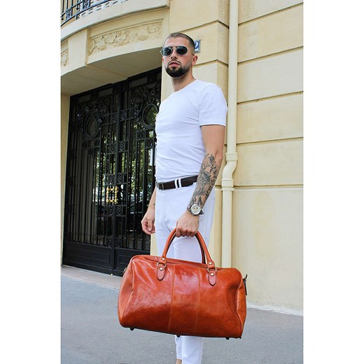 Skórzana torebka "Doce" w kolorze karmelowym - 40 x 28 x 18 cm Maison Héritage Paris onesize okazyjna cena Limango Polska