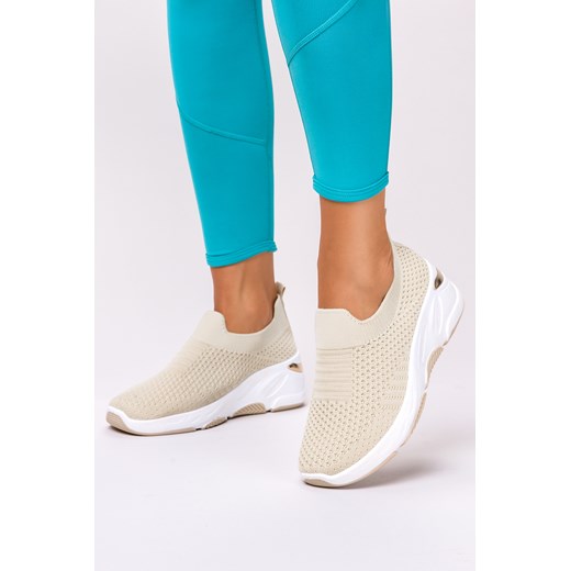 Beżowe sneakersy na koturnie buty sportowe slip on Casu 38-3-22-BE Casu 36 wyprzedaż Casu.pl