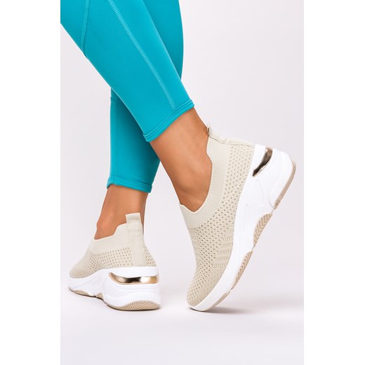 Beżowe sneakersy na koturnie buty sportowe slip on Casu 38-3-22-BE Casu 41 okazja Casu.pl