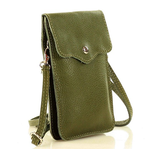 Torebka damska minibag skórzana etui na telefon - MARCO MAZZINI zielona militare Genuine Leather uniwersalny okazyjna cena Verostilo