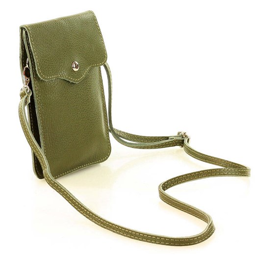 Torebka damska minibag skórzana etui na telefon - MARCO MAZZINI zielona militare Genuine Leather uniwersalny okazja Verostilo