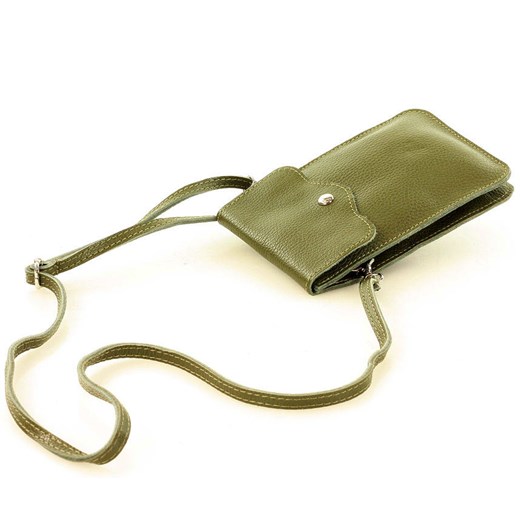 Torebka damska minibag skórzana etui na telefon - MARCO MAZZINI zielona militare Genuine Leather uniwersalny wyprzedaż Verostilo