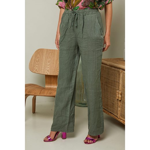 Lniane spodnie "Garancel" w kolorze oliwkowym Fleur De Lin XL wyprzedaż Limango Polska