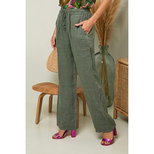 Lniane spodnie "Garancel" w kolorze oliwkowym Fleur De Lin S wyprzedaż Limango Polska