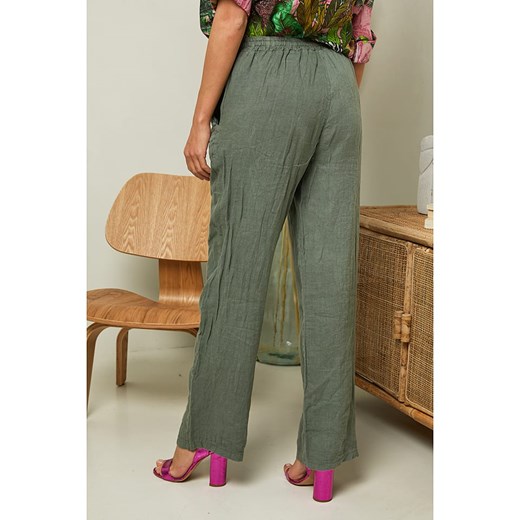 Lniane spodnie "Garancel" w kolorze oliwkowym Fleur De Lin S okazja Limango Polska