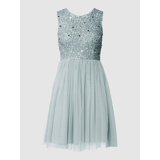 Miętowa sukienka Lace & Beads na sylwestra mini rozkloszowana