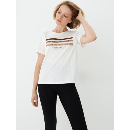 Mohito - T-shirt z modnym nadrukiem - Kremowy Mohito XS Mohito