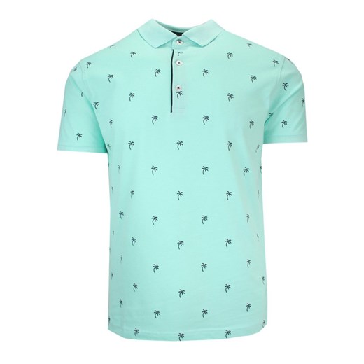 Koszulka POLO Męska, Miętowa w Palmy, z Kołnierzykiem, Wakacyjna, Krótki Rękaw Quickside 3XL JegoSzafa.pl
