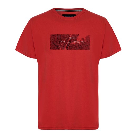 T-shirt Męski Czerwony z Napisami, z Nadrukiem, Bawełniany, Krótki Rękaw -QUICKSIDE TSQUICK171613czerw ze sklepu JegoSzafa.pl w kategorii T-shirty męskie - zdjęcie 141948308