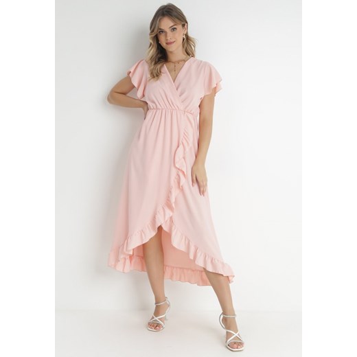 Born2be sukienka z krótkimi rękawami elegancka na wesele w serek kopertowa 
