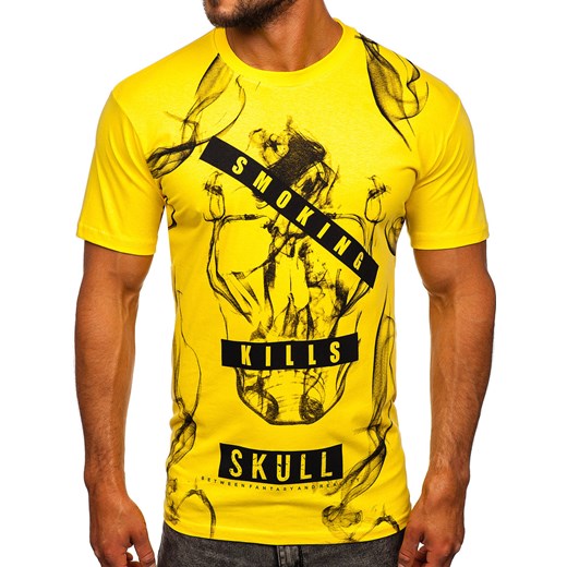 Żółty bawełniany t-shirt męski Denley 14701 2XL promocyjna cena Denley