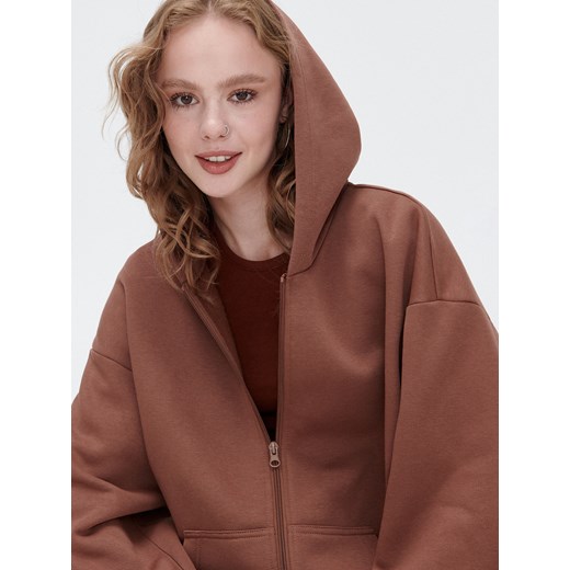 Cropp - Brązowa bluza oversize z kapturem - Brązowy Cropp M Cropp