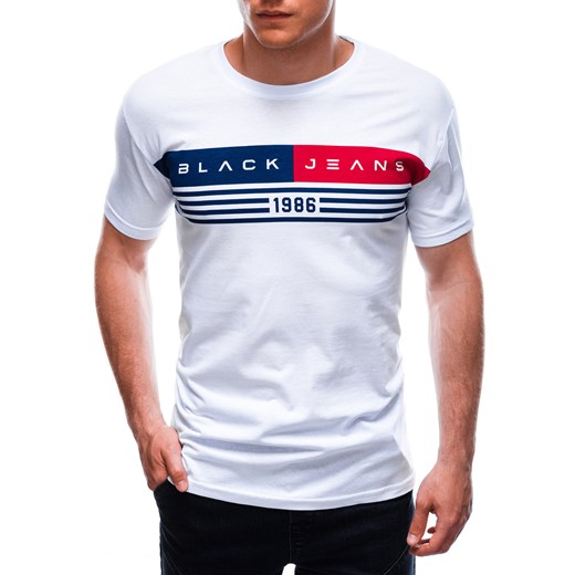 T-shirt męski z nadrukiem 1709S - biały ze sklepu Edoti w kategorii T-shirty męskie - zdjęcie 142001258