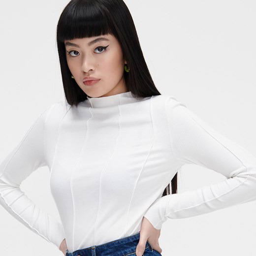 Cropp - Dzianinowa bluzka - Kremowy Cropp L okazja Cropp