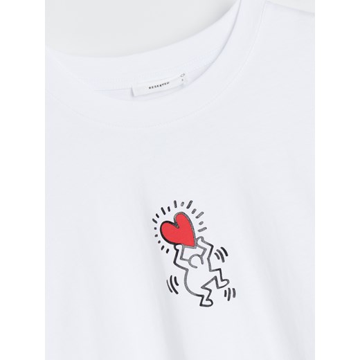 Reserved - T-shirt kimono Keith Haring - Kremowy Reserved XS Reserved