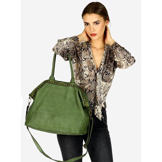 Duża torebka skórzana oversize style shopper bag - MARCO MAZZINI zielony uniwersalny Verostilo okazja