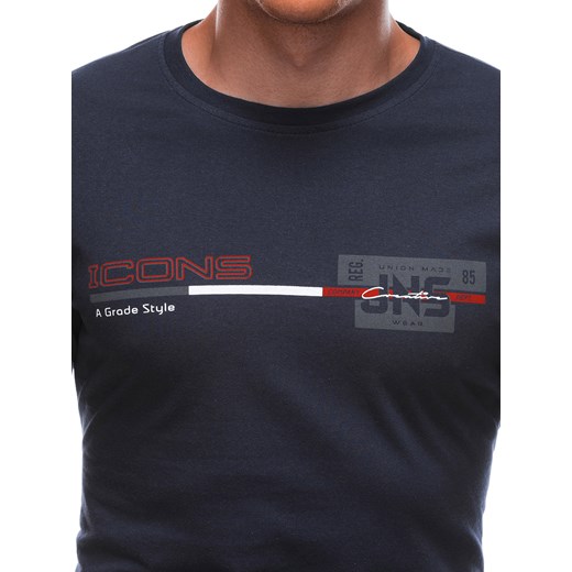 T-shirt męski z nadrukiem 1715S - granatowy Edoti.com L Edoti.com