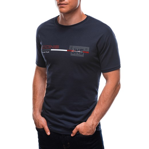T-shirt męski z nadrukiem 1715S - granatowy Edoti.com XL Edoti.com
