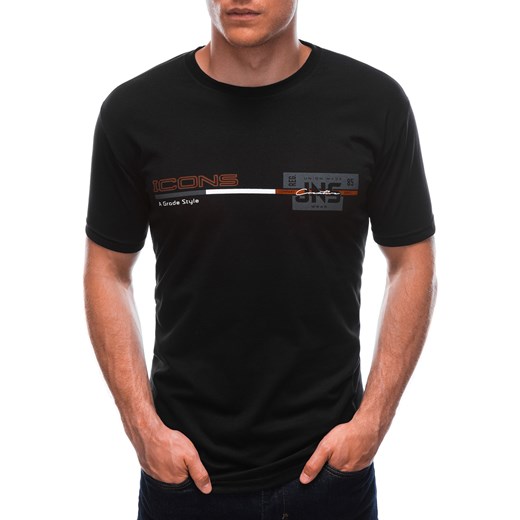 T-shirt męski z nadrukiem 1715S - czarny Edoti.com XL Edoti.com