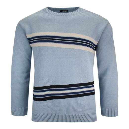 Sweter Niebieski Okrągły Dekolt (U-neck), Męski - MAX SHELDON SWKNGS67507nieb ze sklepu JegoSzafa.pl w kategorii Swetry męskie - zdjęcie 142060375