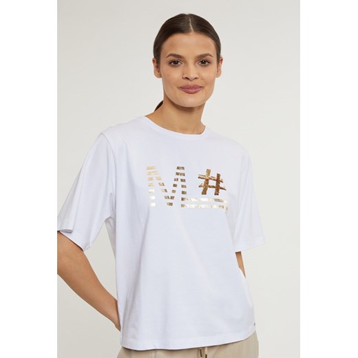Casualowy t-shirt damski z cekinami XL promocyjna cena MONNARI