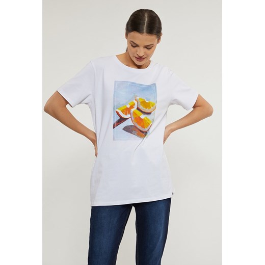 Bawełniany t-shirt damski z nadrukiem XXL okazja MONNARI