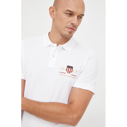 Gant polo bawełniane kolor biały z aplikacją ze sklepu ANSWEAR.com w kategorii T-shirty męskie - zdjęcie 142085276