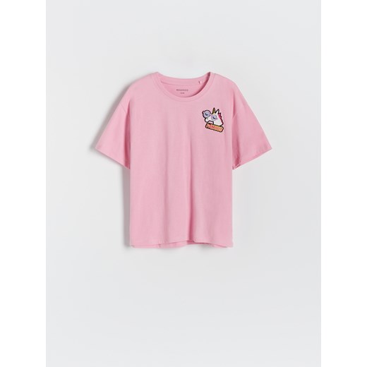 Reserved - Bawełniany t-shirt z naszywką - Różowy Reserved 152 wyprzedaż Reserved