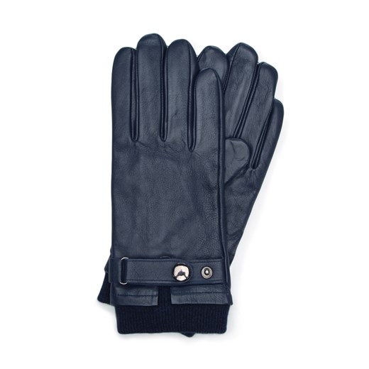 Ocieplane czarne rękawiczki męskie ze skóry naturalnej granatowe ze sklepu WITTCHEN w kategorii Rękawiczki męskie - zdjęcie 142268579