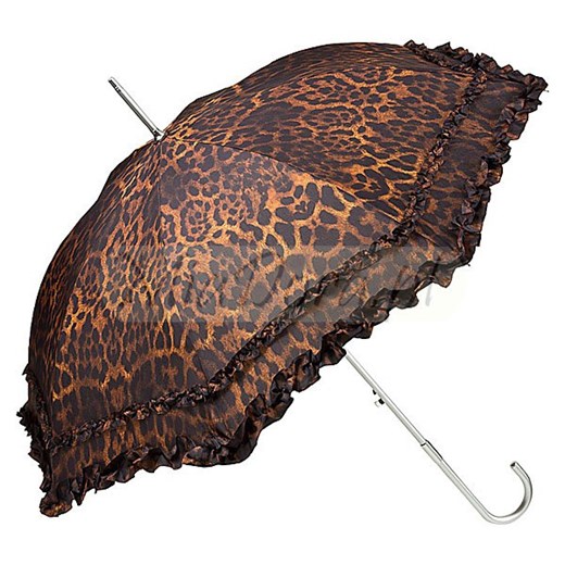 LEOPARD Elegancka parasolka długa z falbanką parasole-miadora-pl brazowy aluminiowe