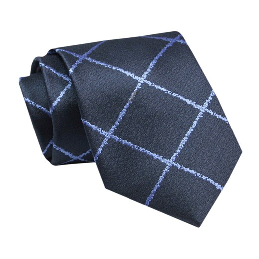 Elegancki, Klasyczny, Męski Krawat -ALTIES - Duża Krata, Granat KRALTS0690 ze sklepu JegoSzafa.pl w kategorii Krawaty - zdjęcie 142429028