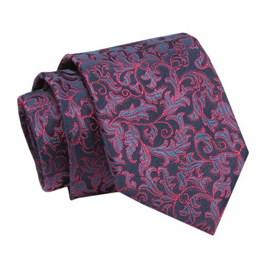 Elegancki, Klasyczny, Męski Krawat -ALTIES - Granat z Czerwonymi Akcentami KRALTS0676 ze sklepu JegoSzafa.pl w kategorii Krawaty - zdjęcie 142429038