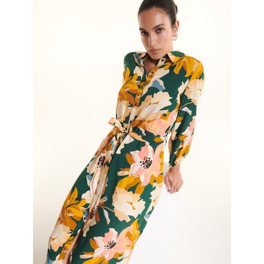 Reserved - Sukienka z wiązaniem w talii z EcoVero™ - Zielony Reserved 42 Reserved