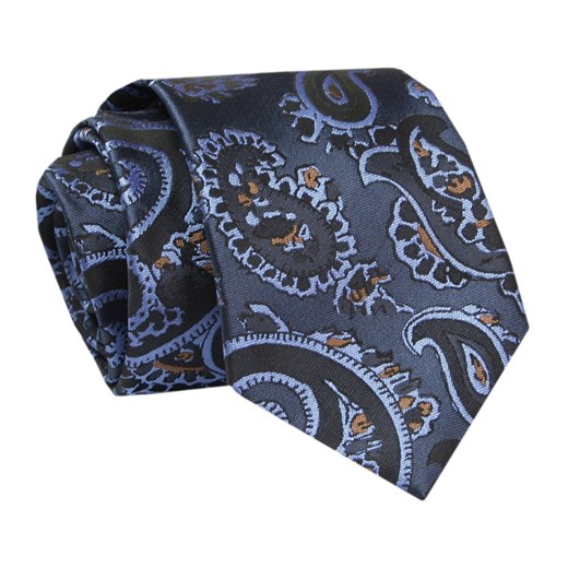 Męski Krawat - ALTIES - Klasyczny - Granatowy w Niebieski Wzór Paisley KRALTS0718 ze sklepu JegoSzafa.pl w kategorii Krawaty - zdjęcie 142461875