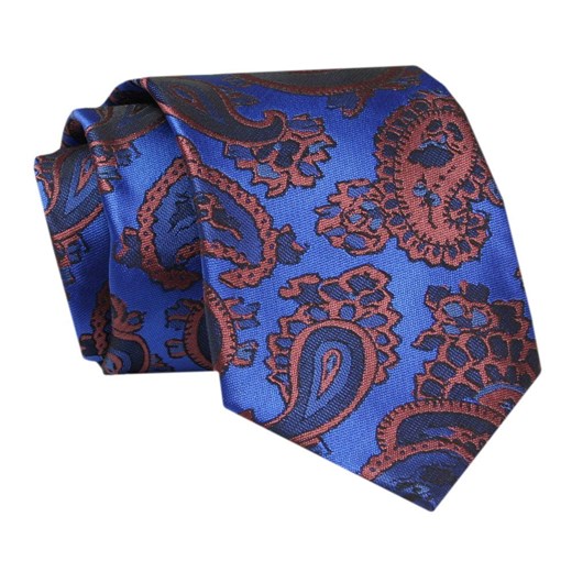 Męski Krawat - ALTIES - Klasyczny - Niebieski w Duże Paisley KRALTS0704 ze sklepu JegoSzafa.pl w kategorii Krawaty - zdjęcie 142461889