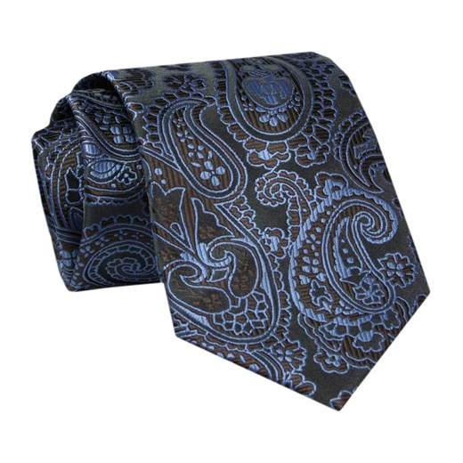 Męski Krawat - ALTIES - Klasyczny - Stalowy z Motywem Orientalnym KRALTS0716 ze sklepu JegoSzafa.pl w kategorii Krawaty - zdjęcie 142461895
