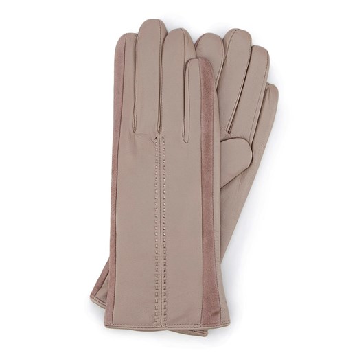 Damskie rękawiczki skórzane z zamszowymi wstawkami beżowe ze sklepu WITTCHEN w kategorii Rękawiczki damskie - zdjęcie 142474349