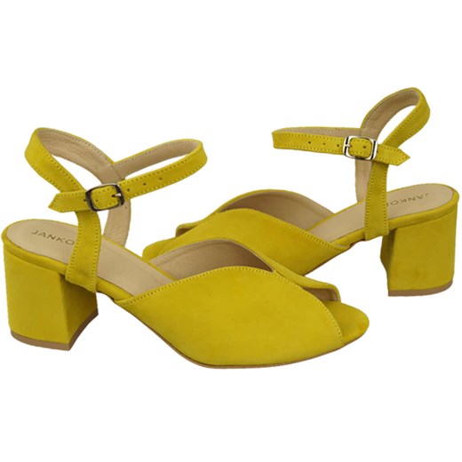 Elitabut sandały damskie z niskim obcasem żółte ze skóry 
