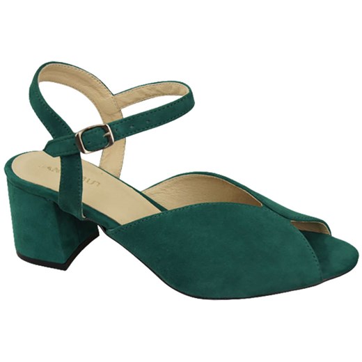 Sandały damskie zielone Elitabut eleganckie letnie z niskim obcasem ze skóry z klamrą 